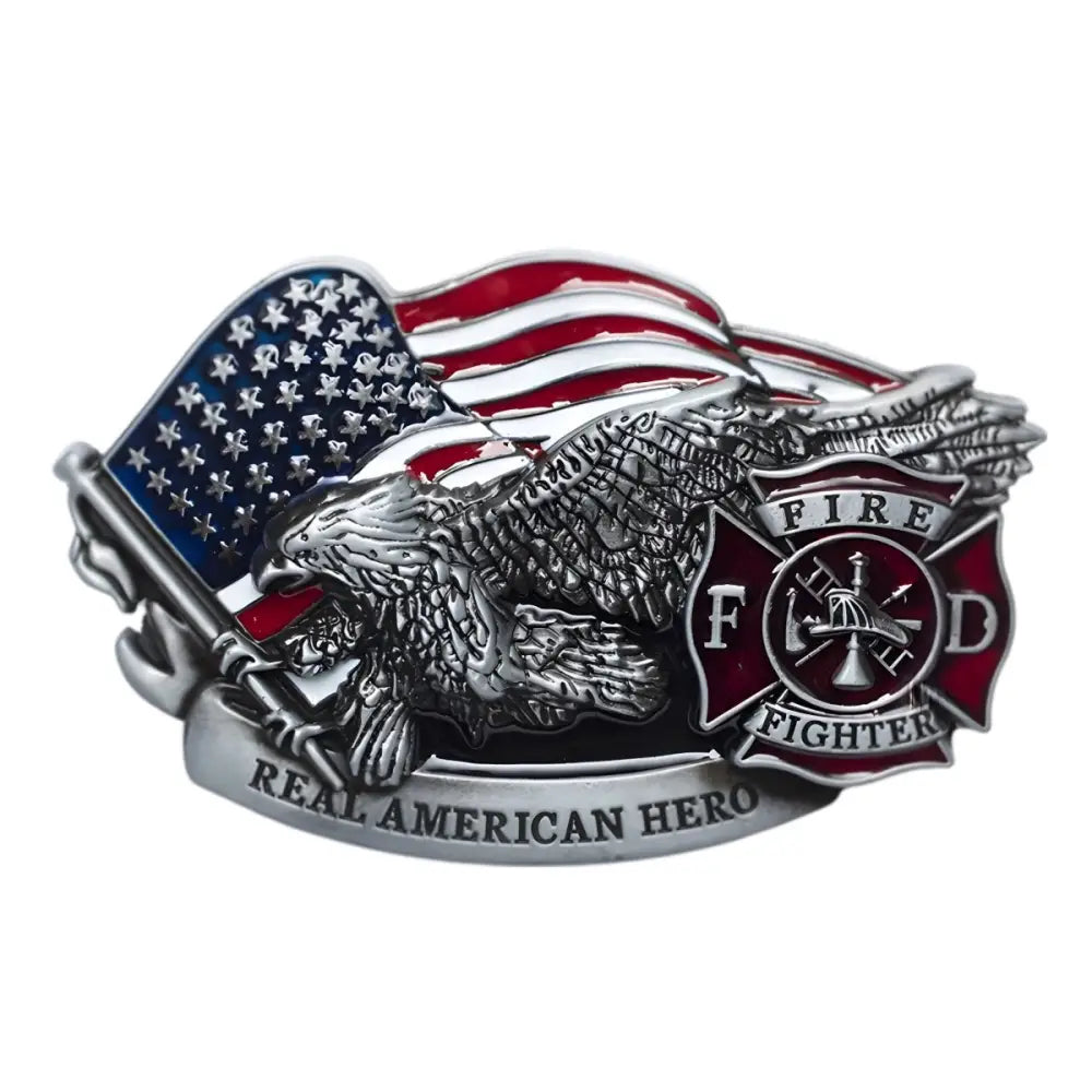 Firefighter belt buckle Parker model with American flag and eagle design