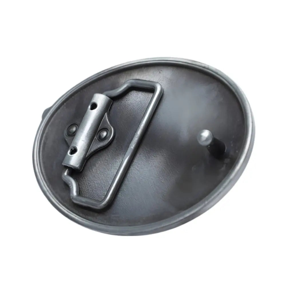 Oval metal belt buckle displayed as a distinguished accessory with a Silver Eagle design