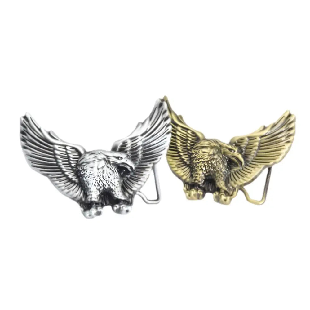 Set of Two Eagle Belt Buckles in Silver and Bronze Designs for Men and Women