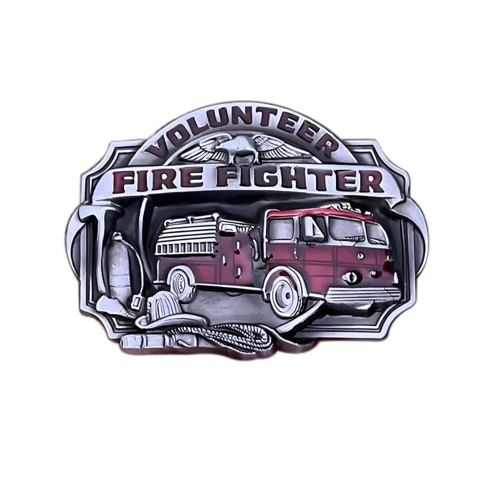 Volunteer firefighter belt buckle featuring a Red Fire Truck design for everyday heroes