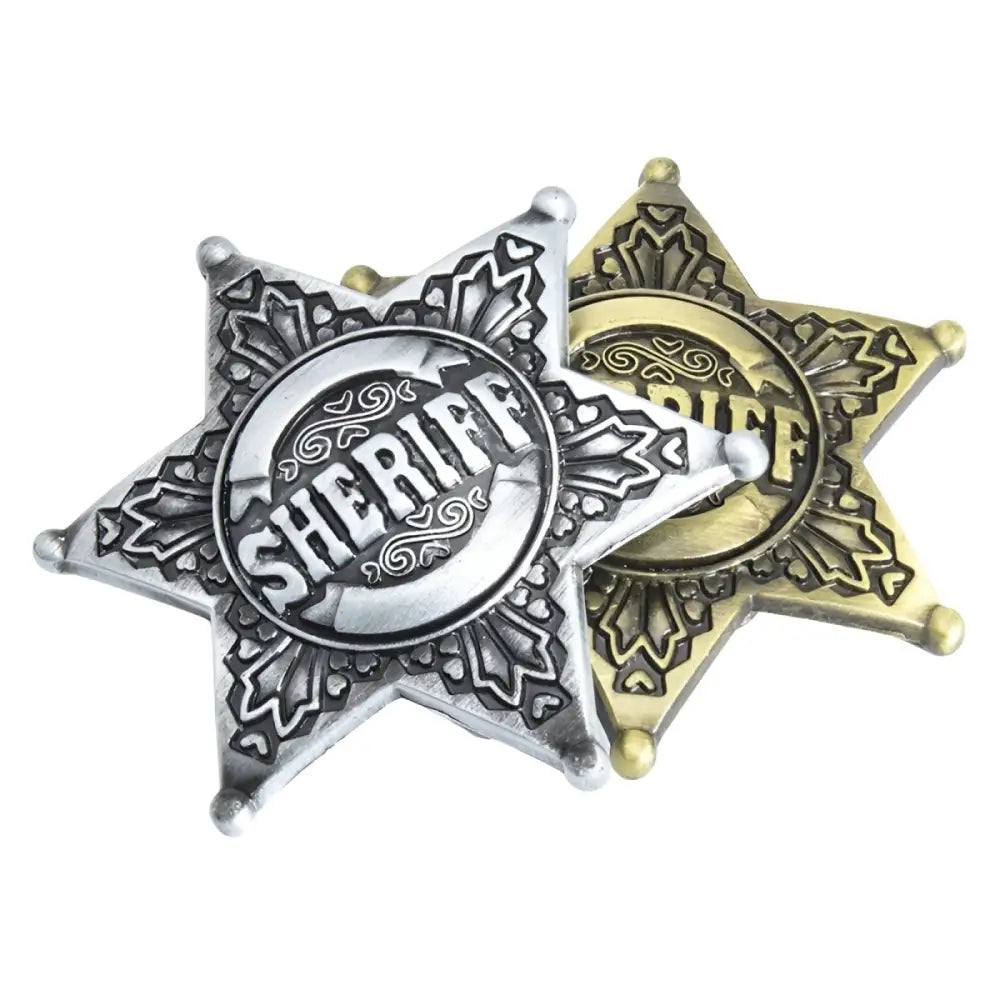 Silver metallic sheriff star badge for costumes and accessories