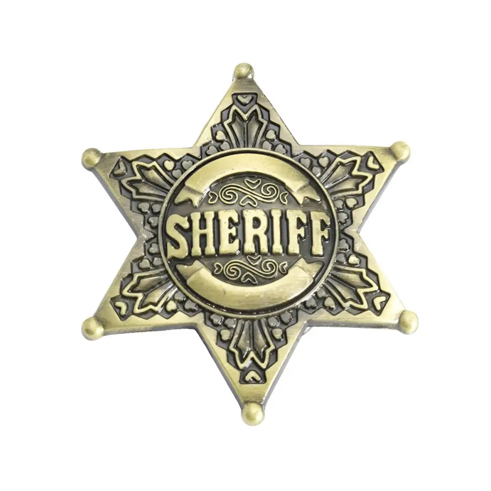 Silver Metallic Sheriff Star Badge displayed as part of the product packaging