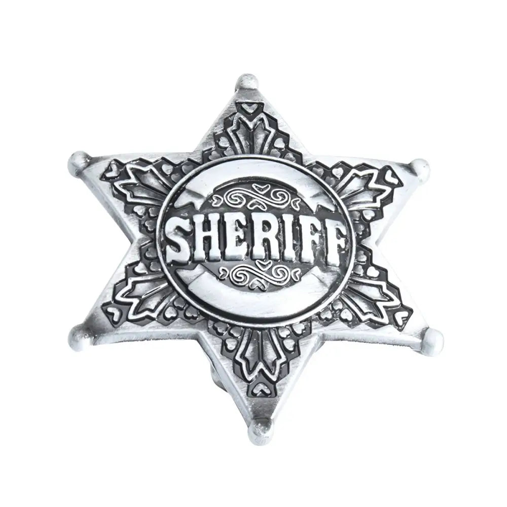 Silver metallic sheriff star badge for costume or award display