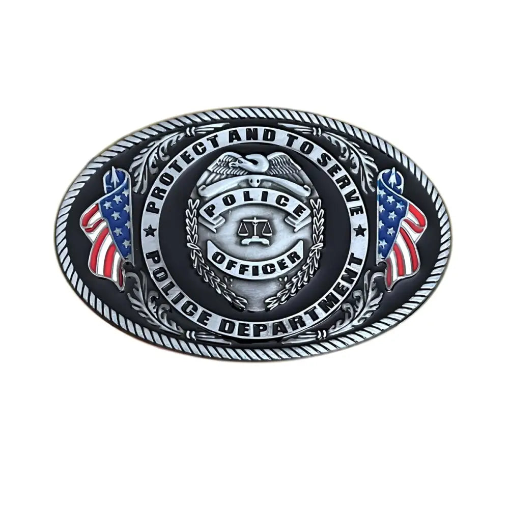 Oval police department belt buckle for law enforcement officers and police professionals