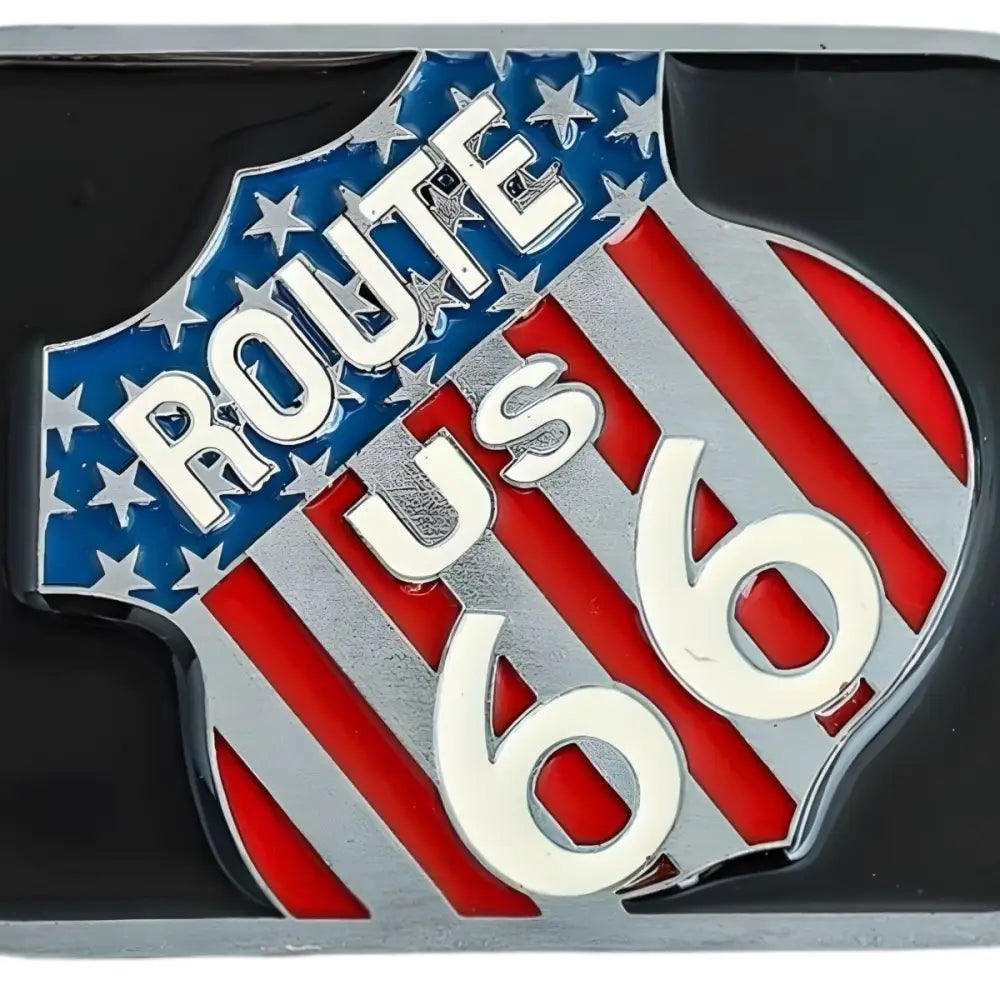 Route 66 belt buckle for open road enthusiasts showcasing classic Americana style