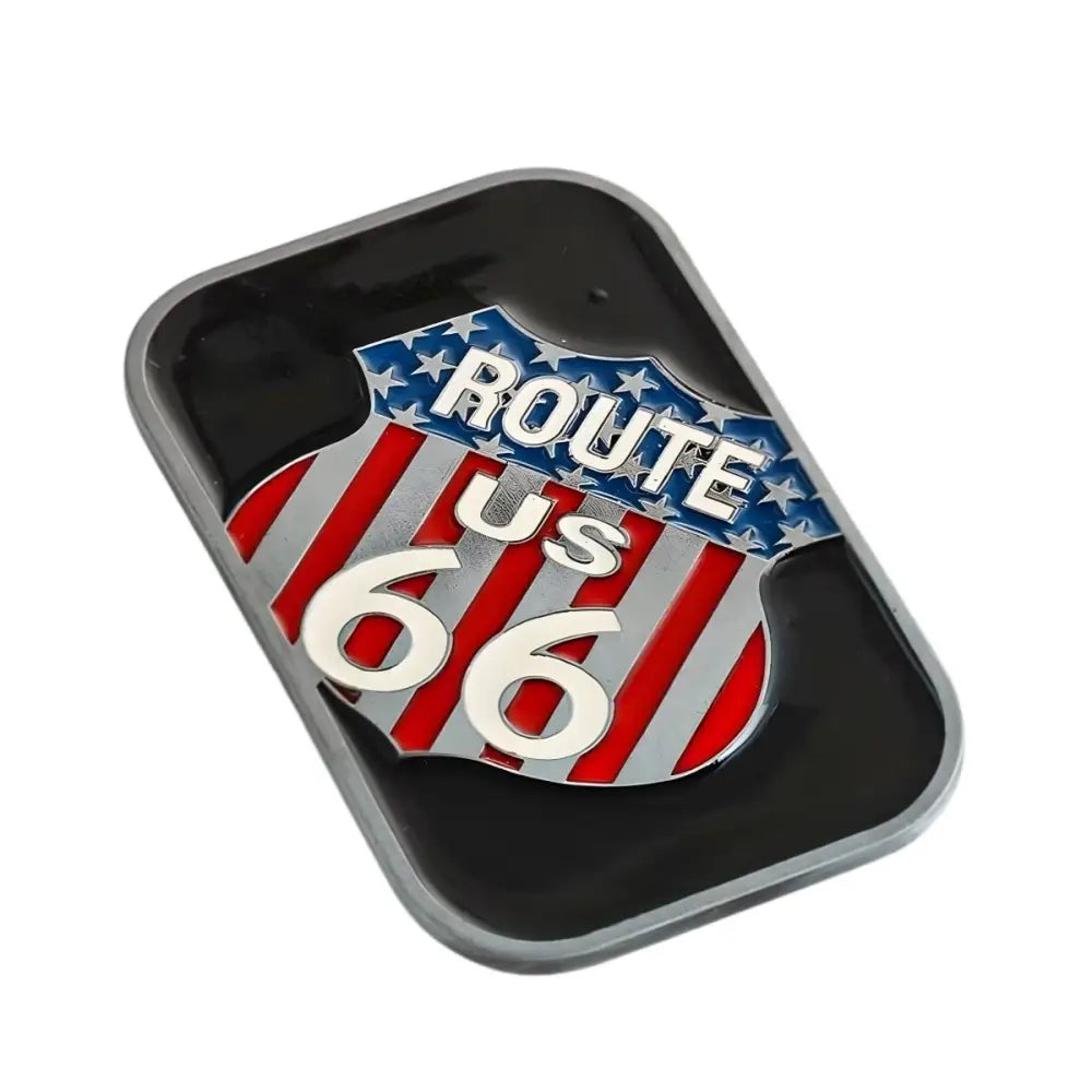 Route 66 emblem belt buckle for open road enthusiasts, stylish and durable accessory