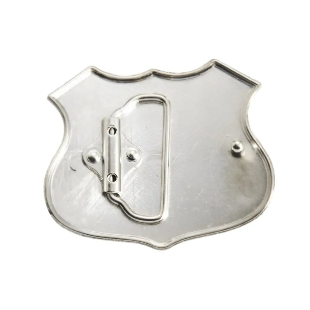 Silver shield-shaped belt buckle from Route 66 Pins and Sign collection