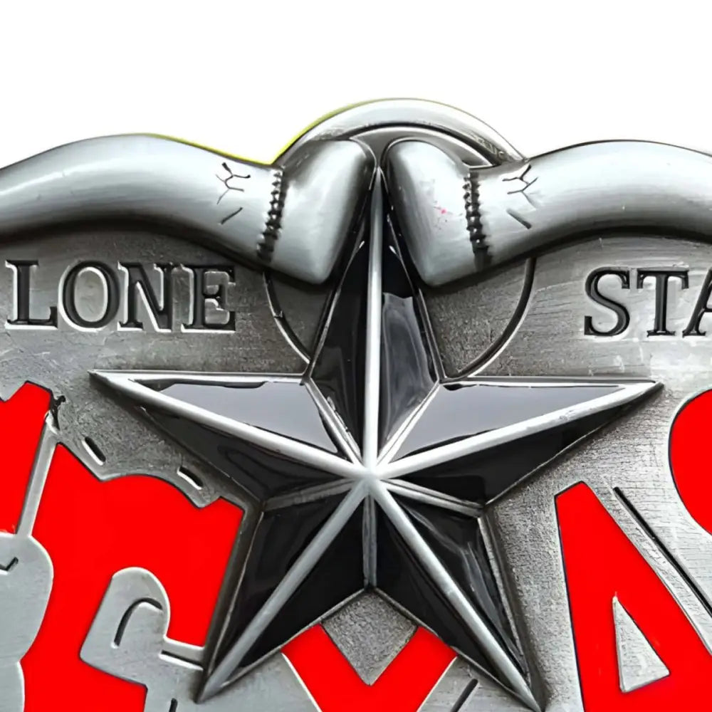 Silver belt buckle with star and horns from the Lucian Model Texas collection