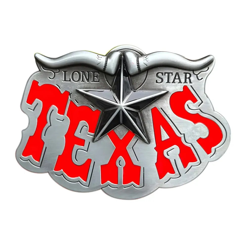 Silver Texas belt buckle with star and horns, Lucian Model premium accessory
