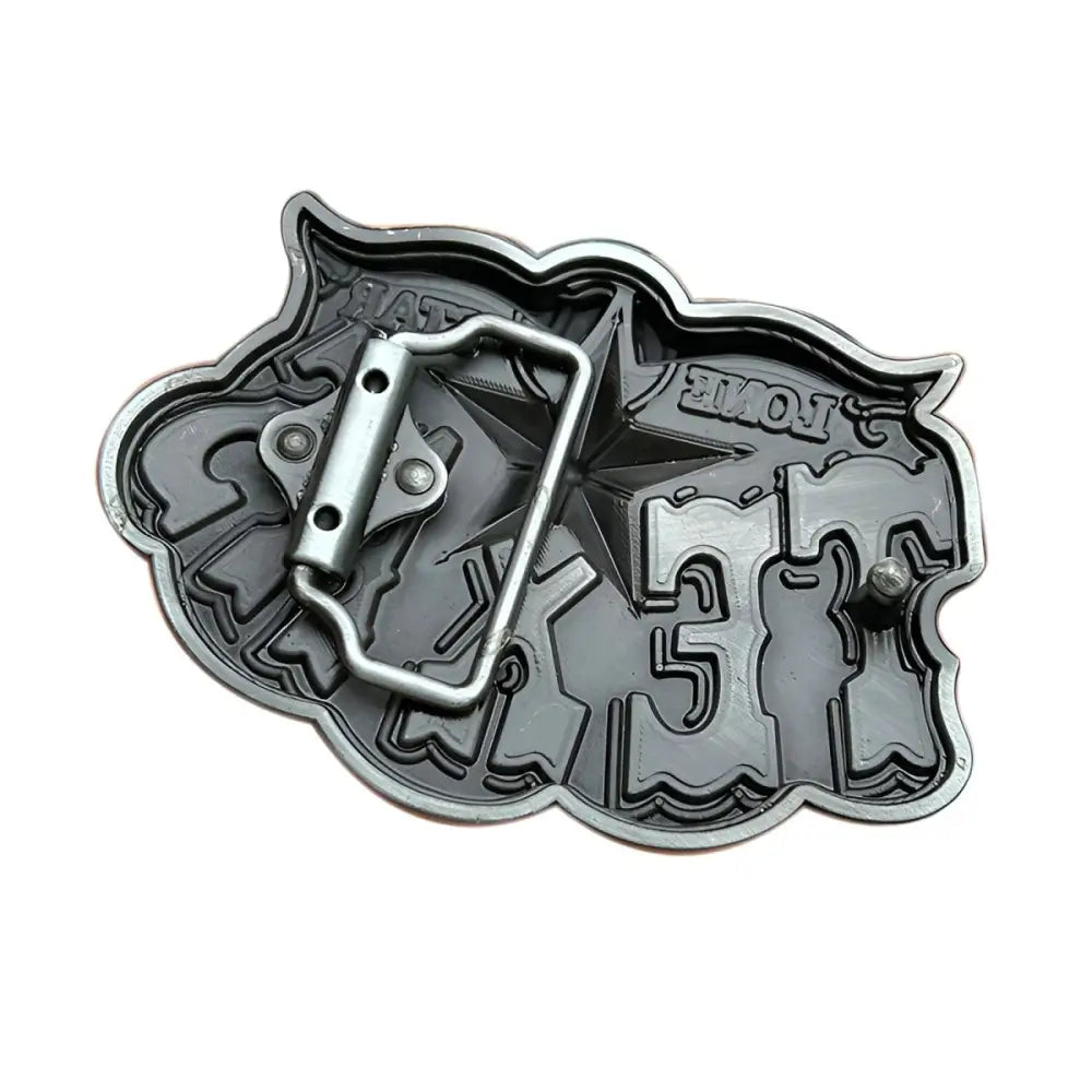 Lucian Model Silver Texas Belt Buckle with Star and Horns - Metal Belt Buckle for Men