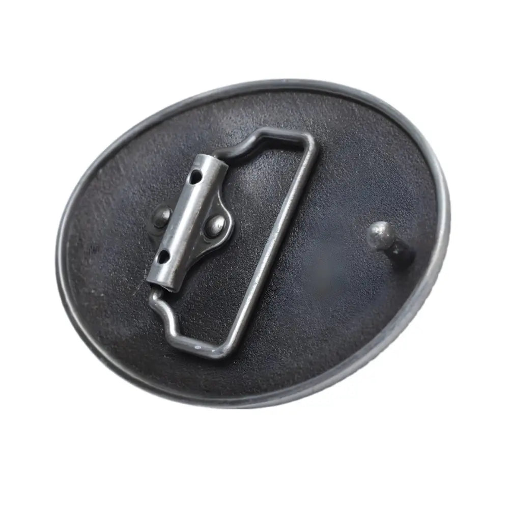 Oval metal belt buckle with United States eagle and American flag design