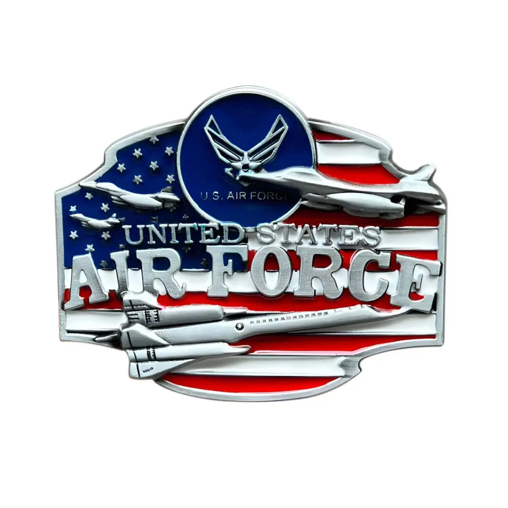 United States Air Force emblem on metal belt buckle for military dress accessories