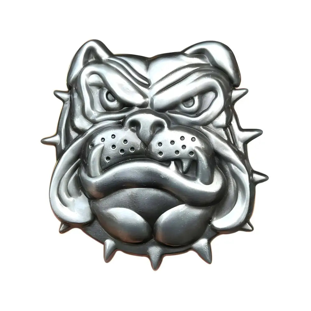 Silver Bulldog Head Belt Buckle with Spikes showcasing a bold look and detailed design