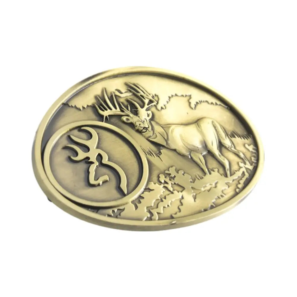 Oval belt buckle featuring a majestic stag design for stylish animal belt accessories