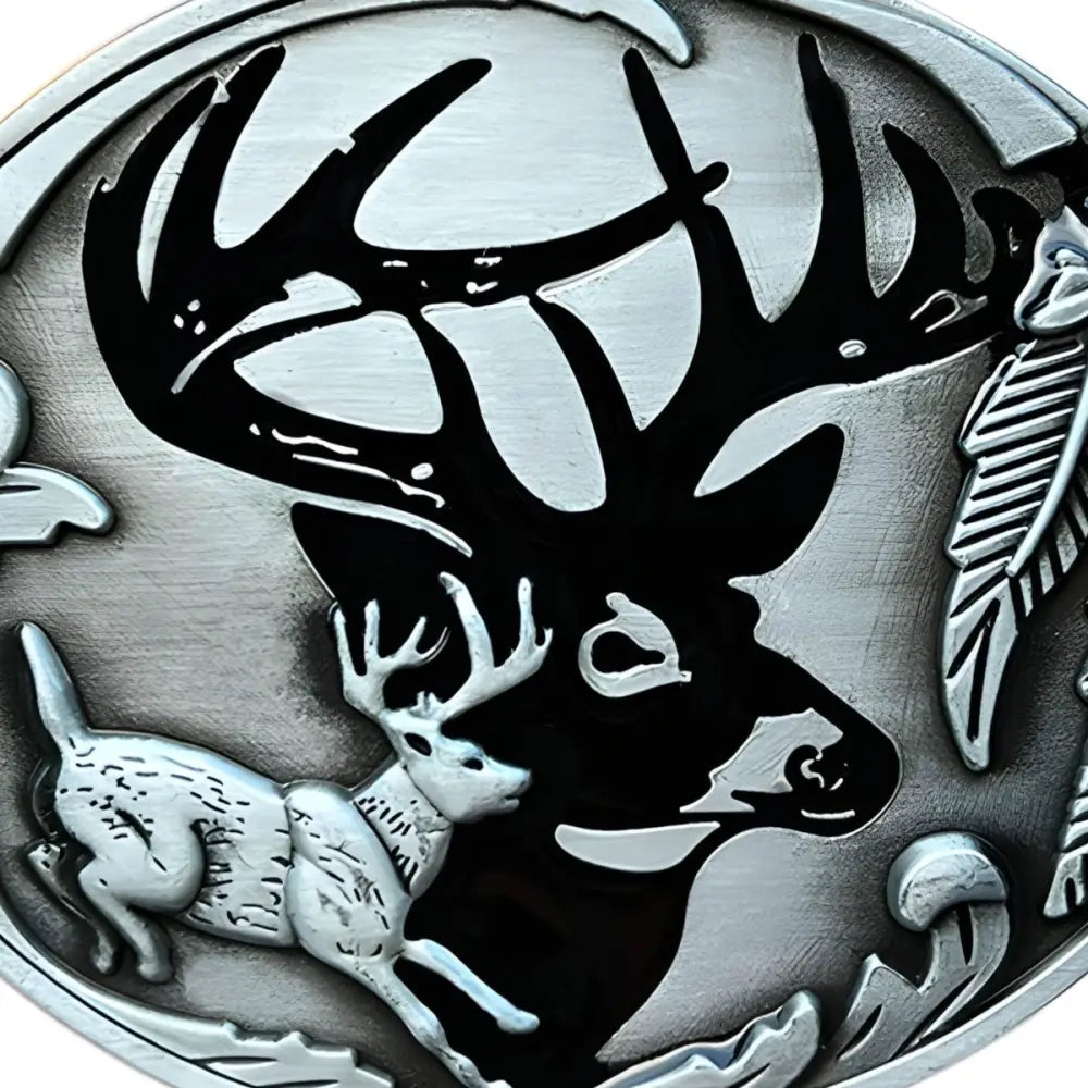 Silver Deer Belt Buckle with Oval Design showcasing an elegant belt buckle accessory