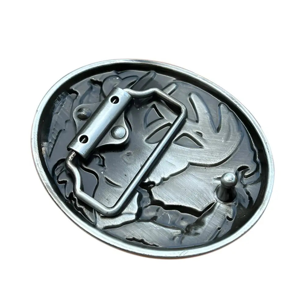 Oval metal belt buckle featured in Silver Deer Belt Buckle with Oval Design product image