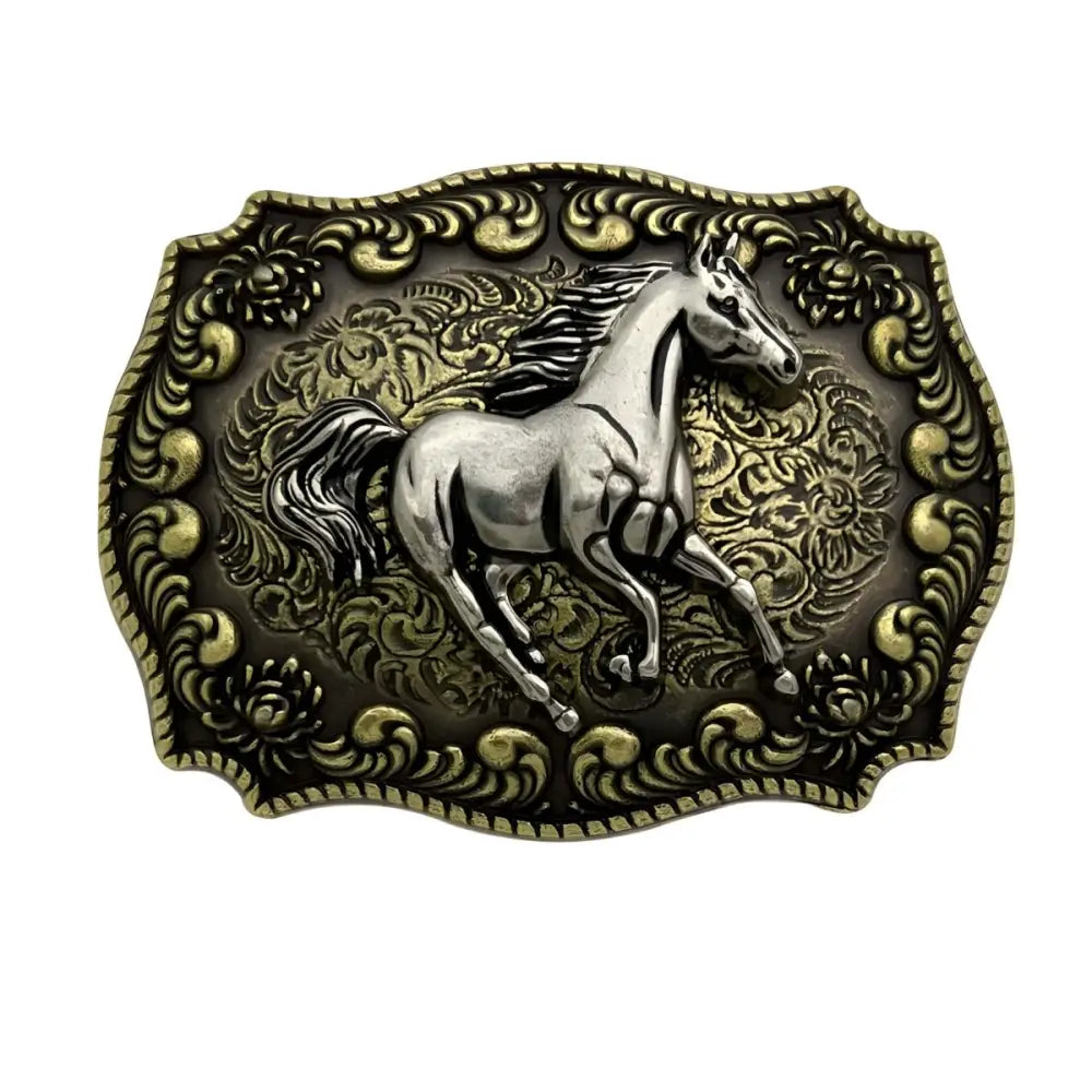 Elegant ornate horse belt buckle for Western apparel, premium belt buckle accessory