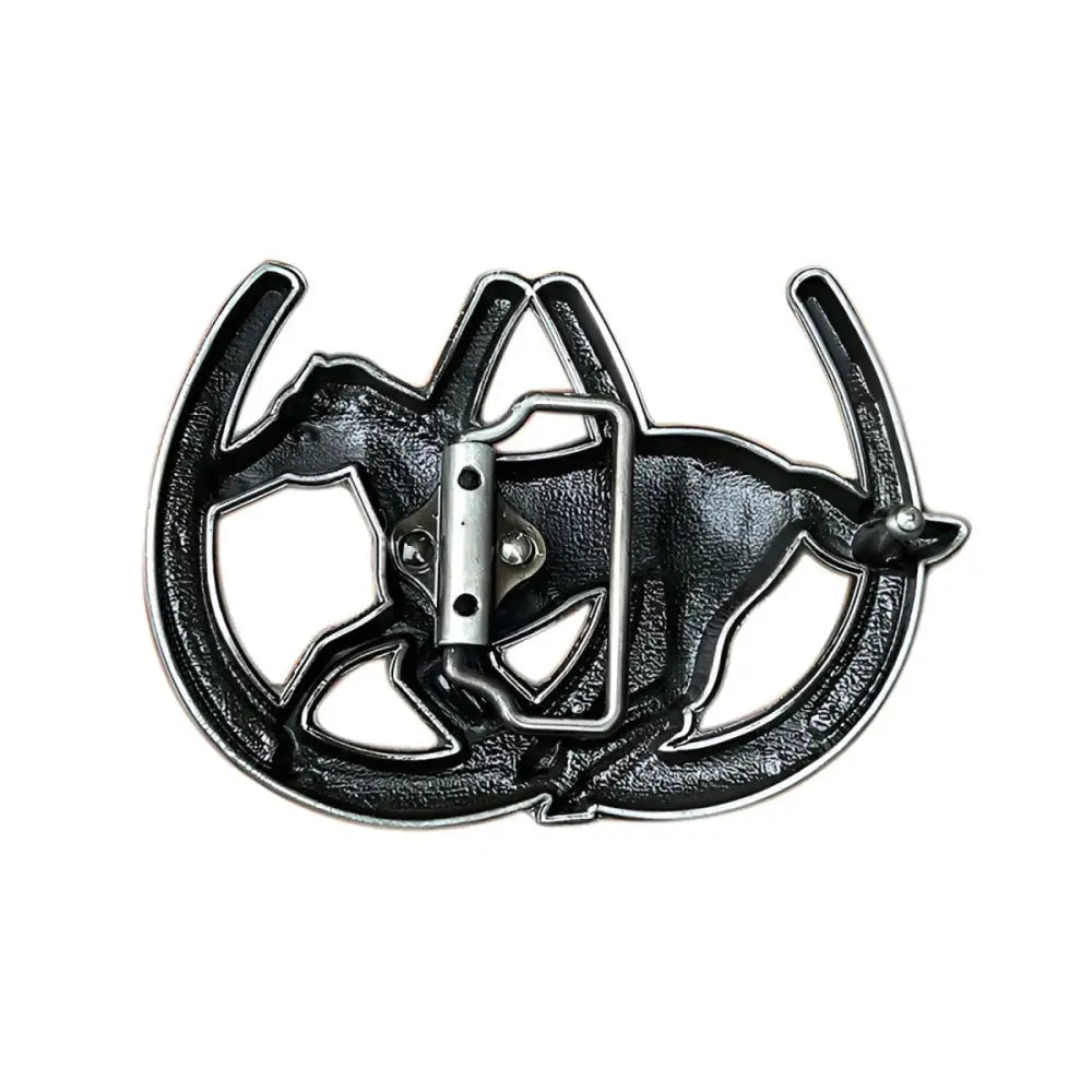 Silver horse and horseshoe belt buckle showcasing Western style craftsmanship