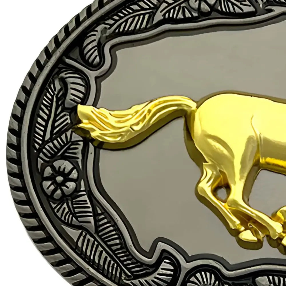 Ornate belt buckle featuring a galloping horse for ceinture animal accessories