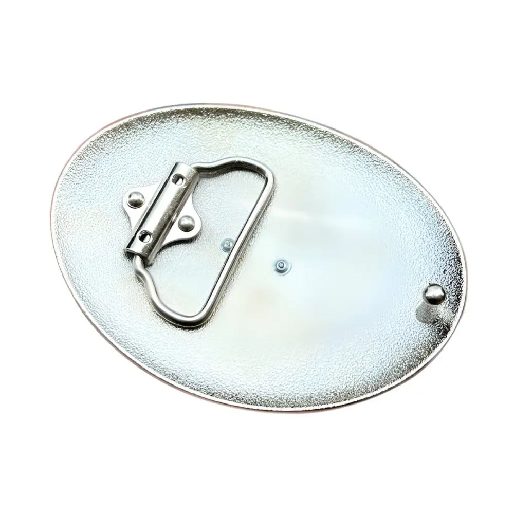 Silver belt buckle back featuring oval design on Silver and Gold Horse Belt Buckle