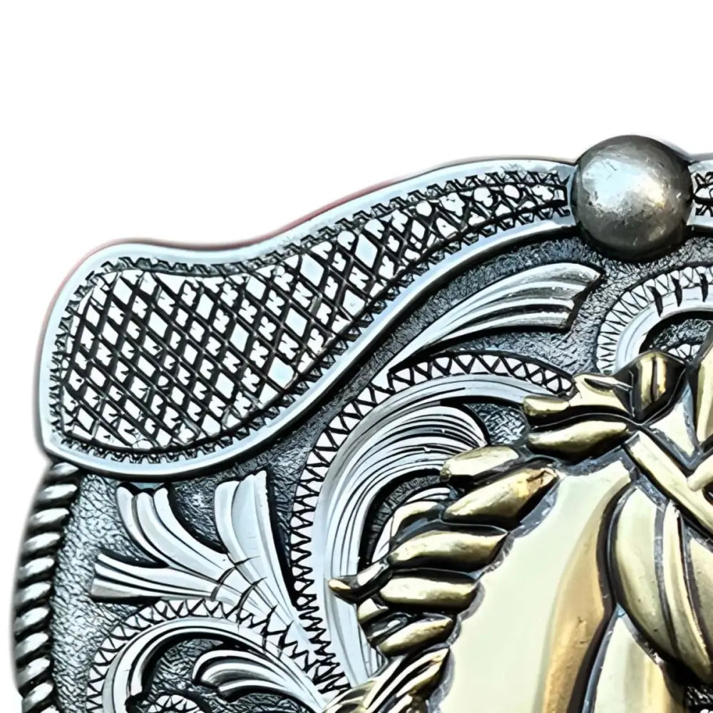 Elegant ornate metal belt buckle featuring horse head design for ceinture animal accessory