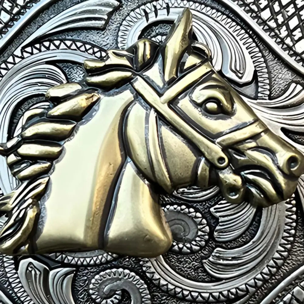 Ornate horse head belt buckle for elegant ceinture animal accessory, stylish belt buckle