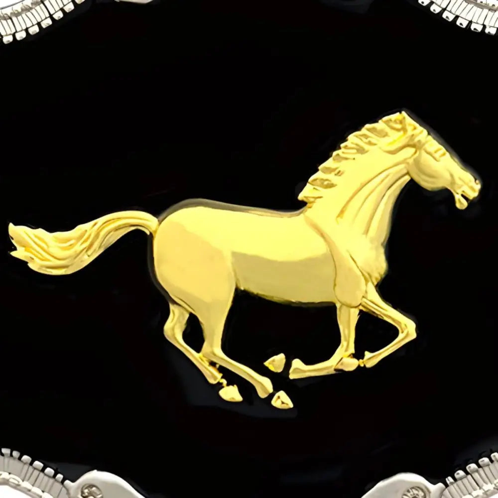 Ornate Gold Horse Belt Buckle showcasing a luxurious belt buckle accessory