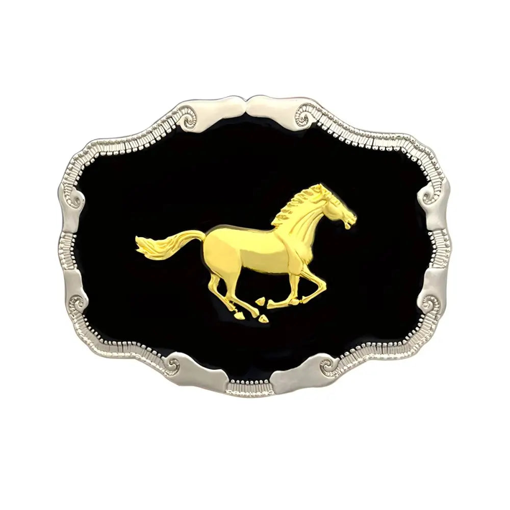 Ornate Gold Horse Belt Buckle showcasing a decorative belt buckle design