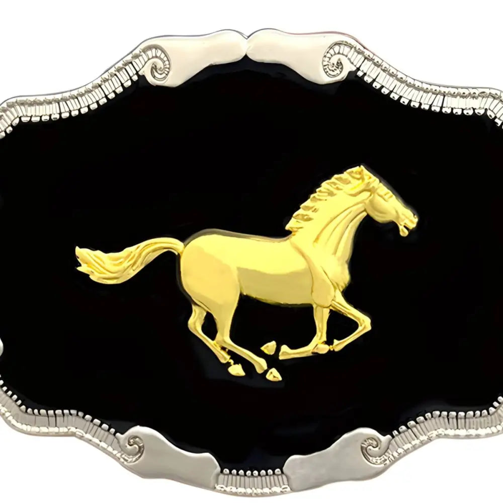 Ornate Gold Horse Belt Buckle showcasing intricate design and craftsmanship