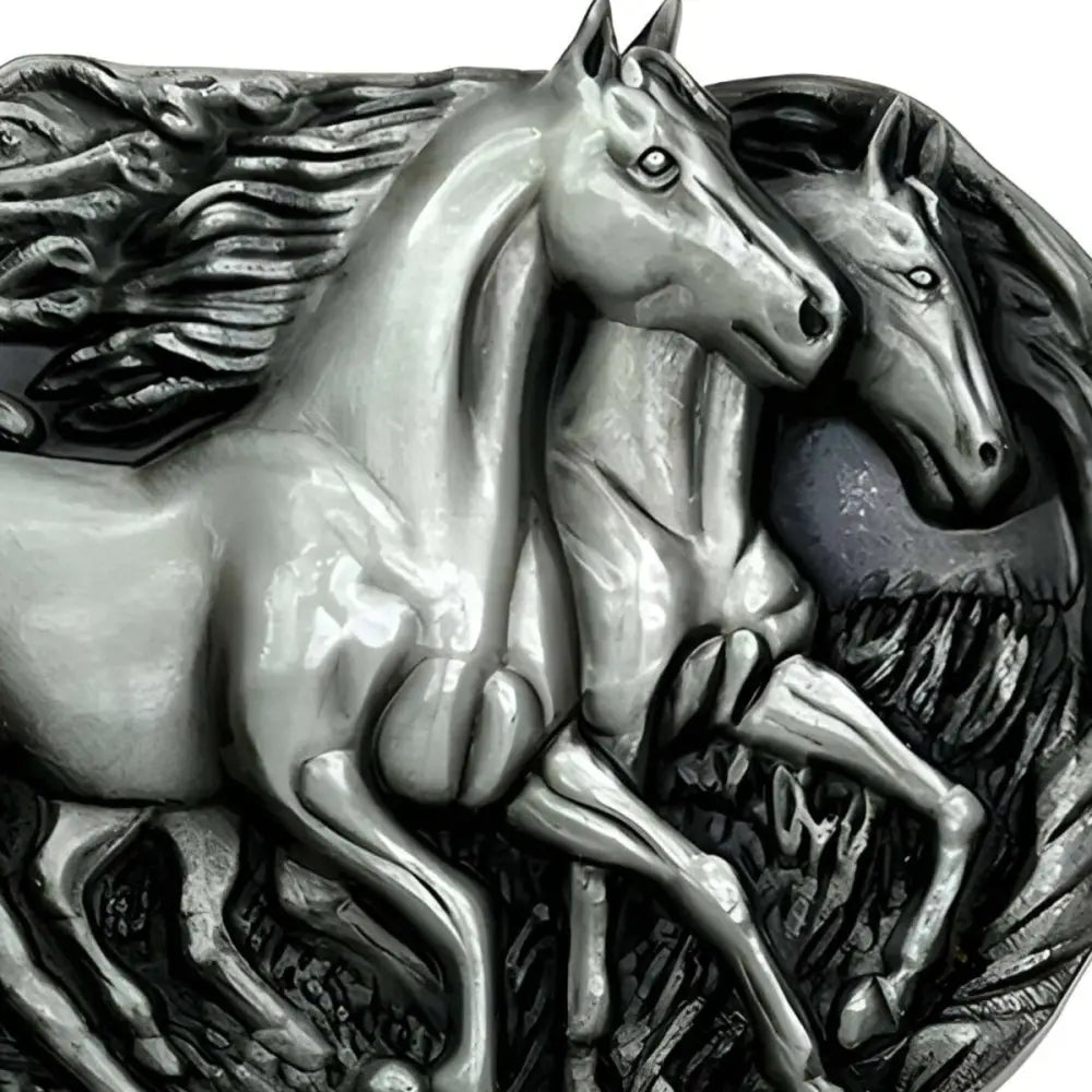 Silver-toned horse belt buckle from Bronze and Silver Horse Belt Buckles collection
