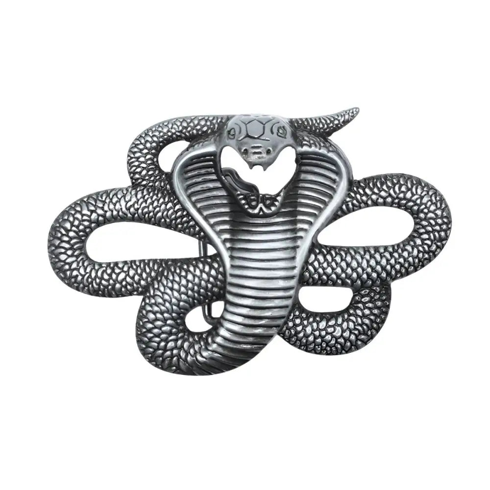 Silver cobra belt buckle featuring an animal leather belt for a stylish animal belt accessory