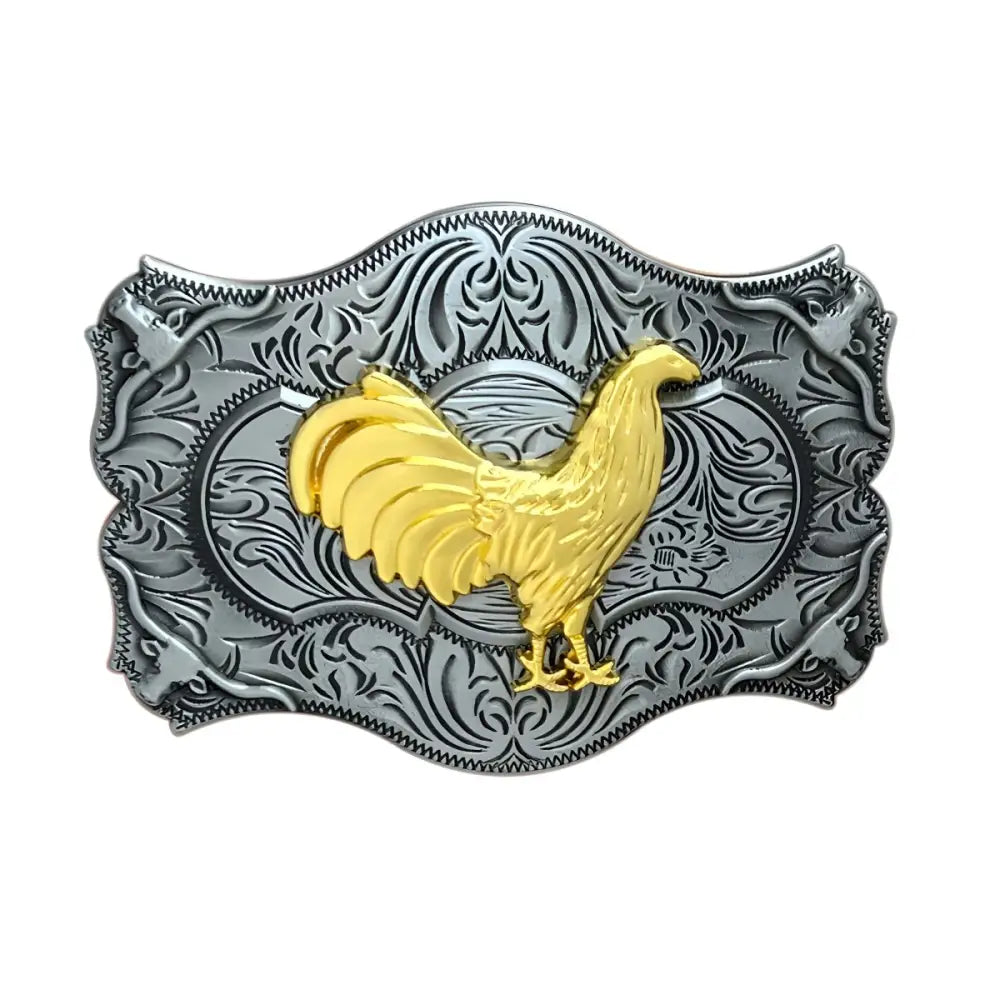 Morning Shine Belt buckle with an ornate gold rooster design showcasing shine belt buckle elegance