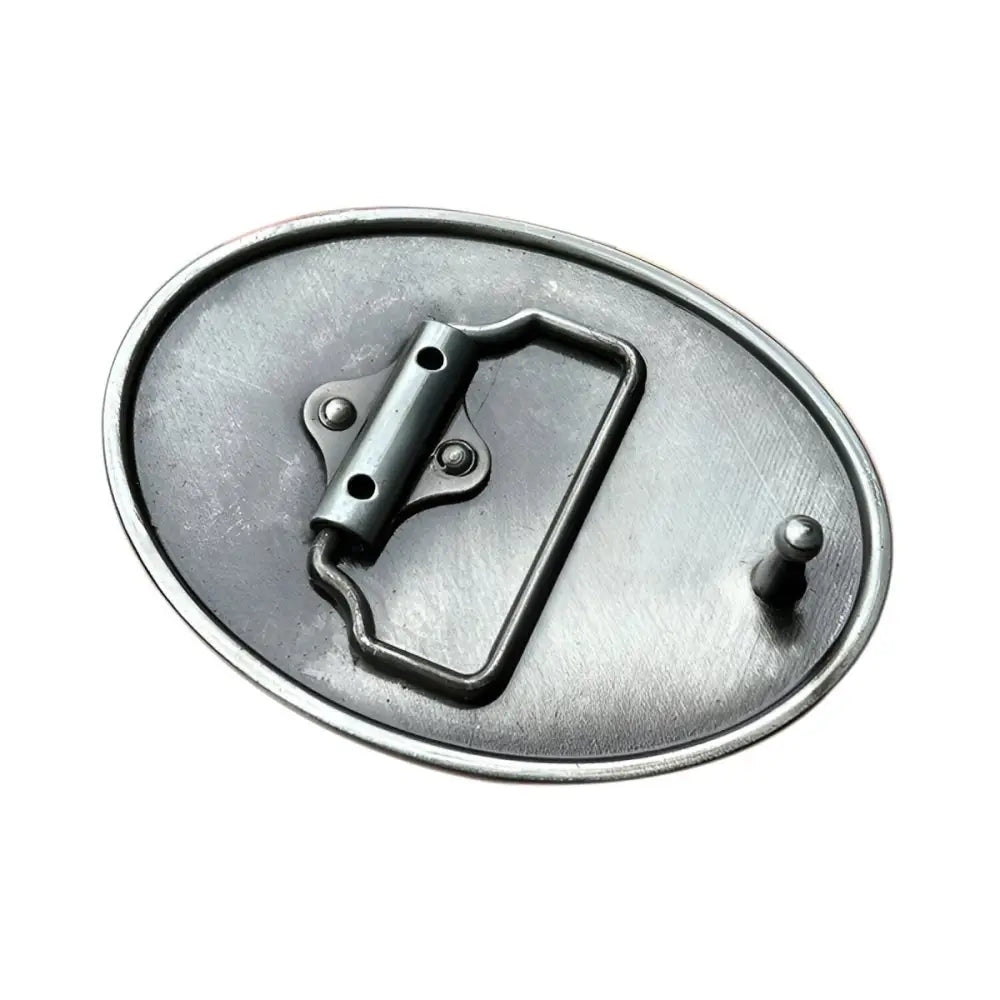 Oval metal belt buckle with horse heads design for Western and Rustic styles