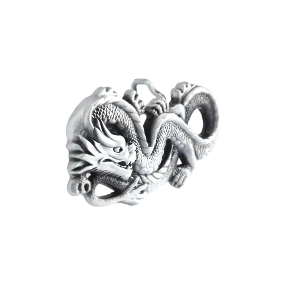 Silver dragon figurine displayed on a Dragon Pendant with Bronze Belt Buckle product