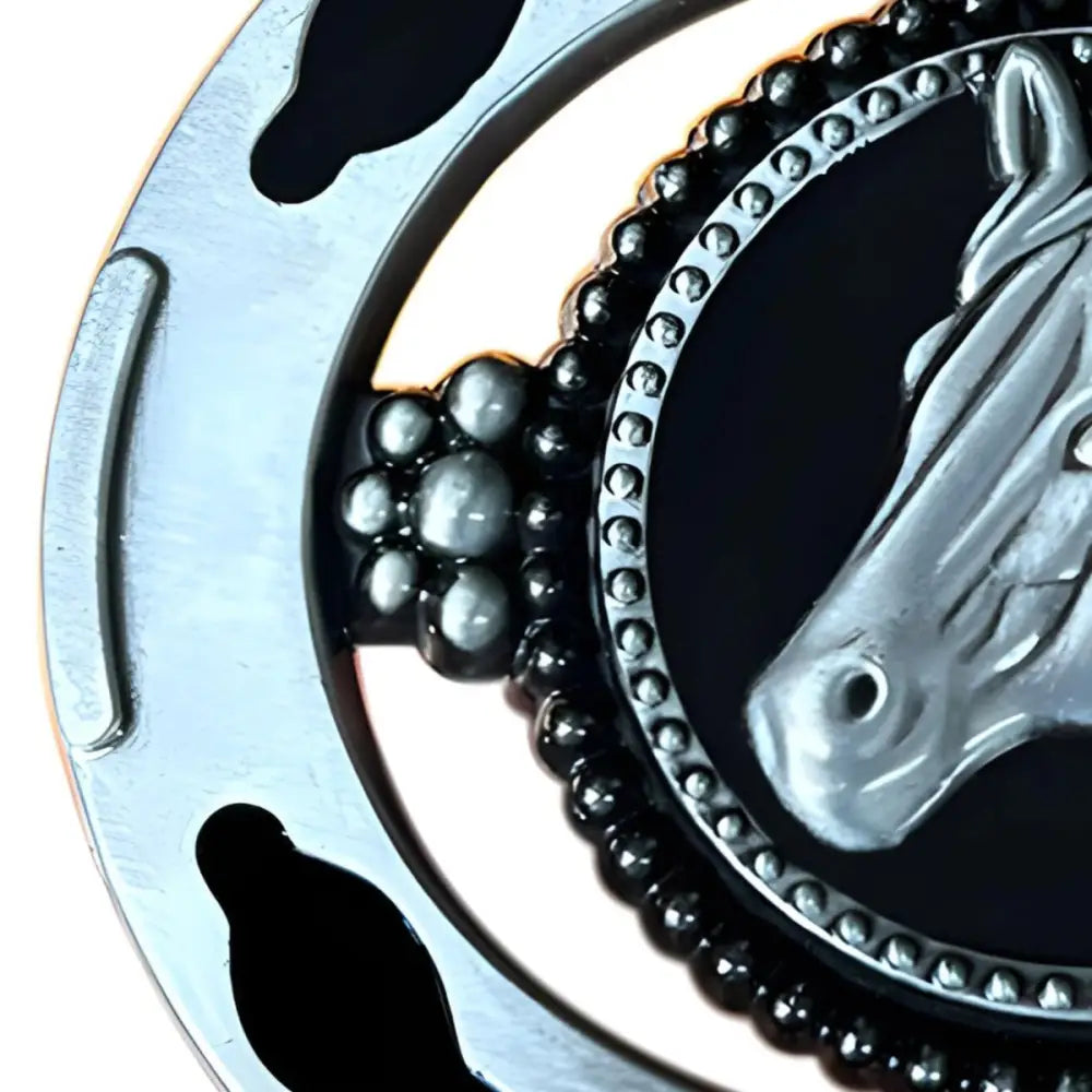 Silver horse head belt buckle for Western Style Boots showcasing detailed design