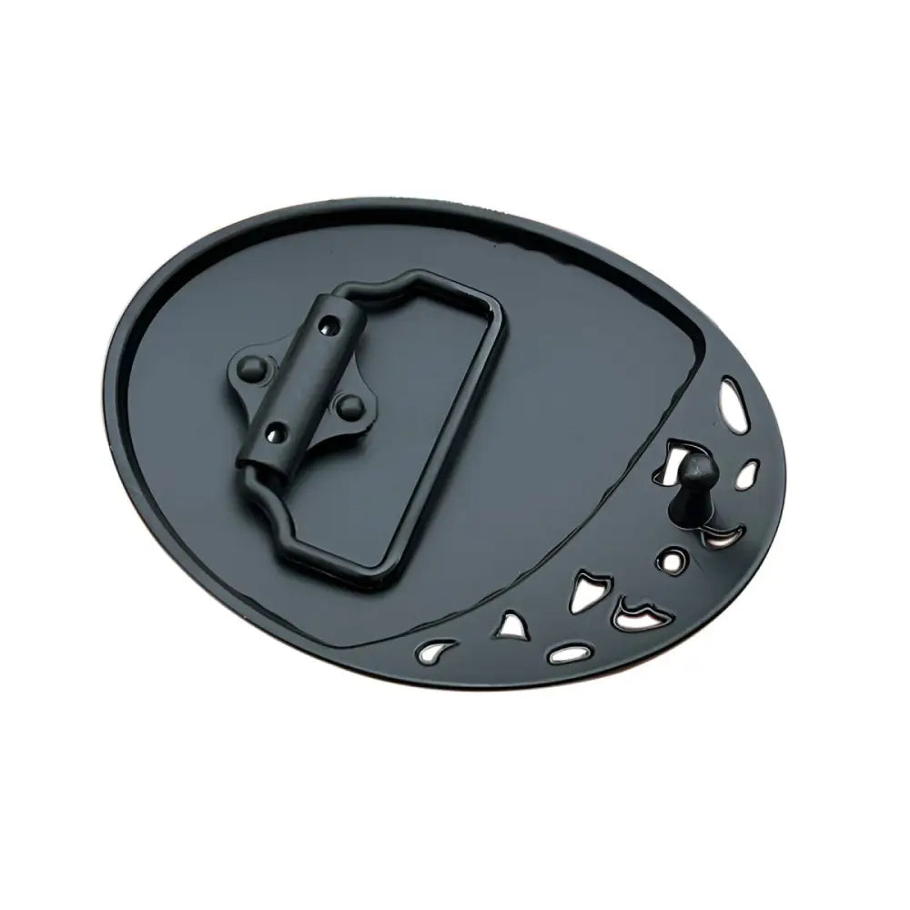 Black metal belt buckle featuring a detailed lion head design for Animal Arthur Belts