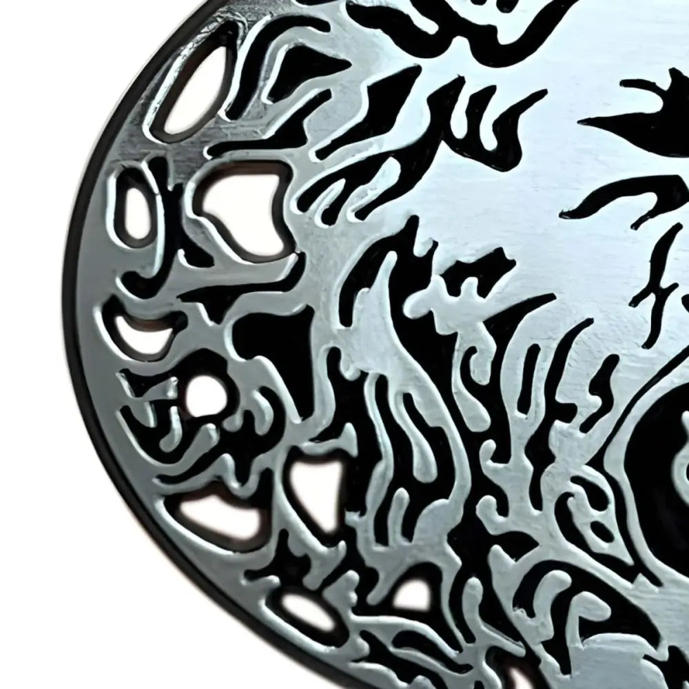 Intricate silver metalwork design on Silver Lion Head Belt Buckle for Animal Arthur Belts