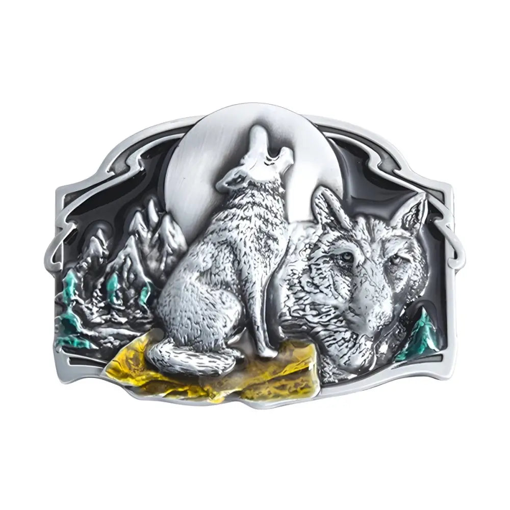 Silver Wolf and Moon Belt Buckle for Elegant Style, a stylish belt buckle accessory