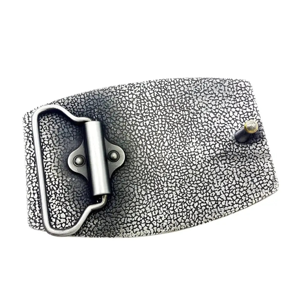 Textured metal belt buckle from Red and Silver Cocky Belt Buckle with Emblem Design