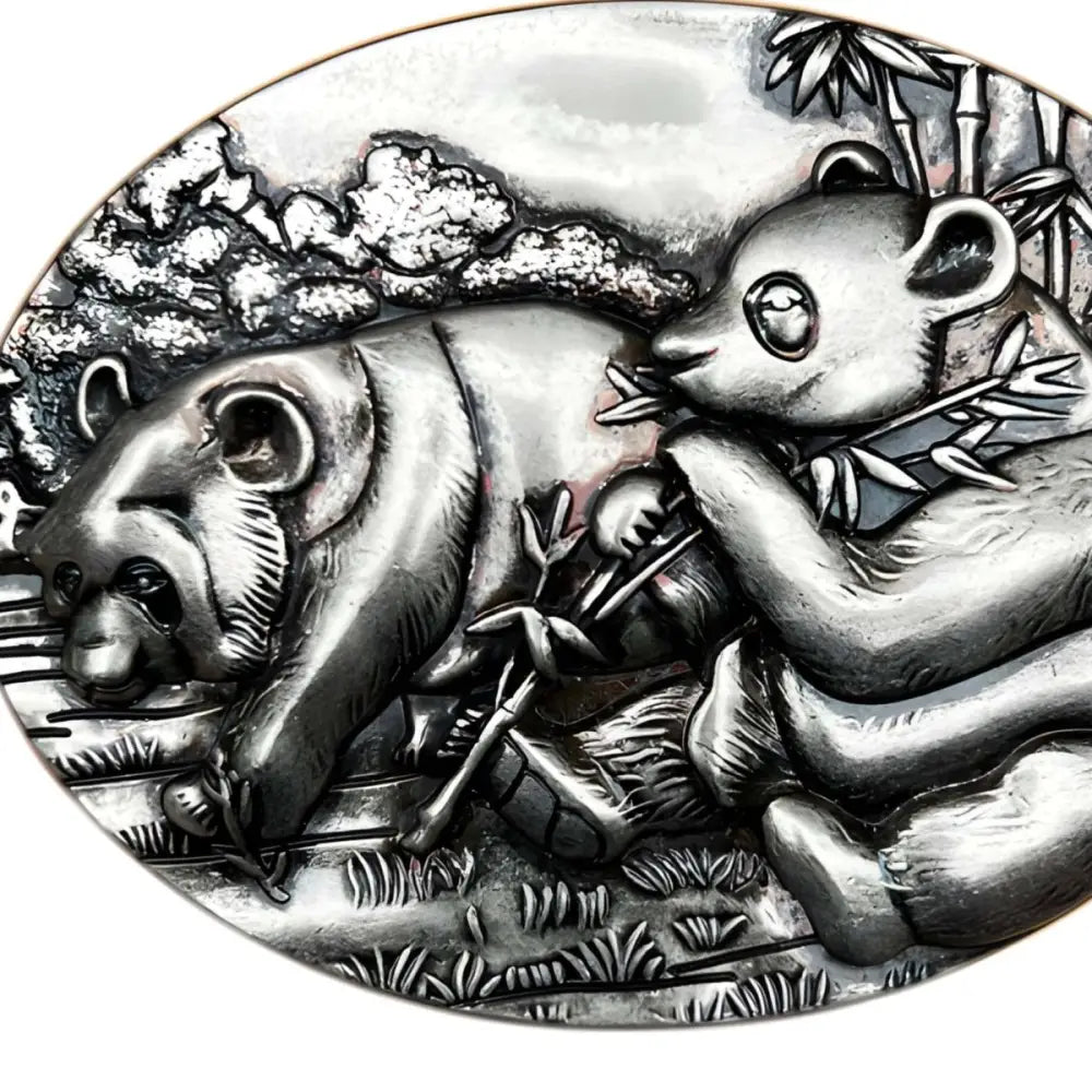 Silver panda bear belt buckle in the Golden and Silver Panda Relief Belt Buckle product