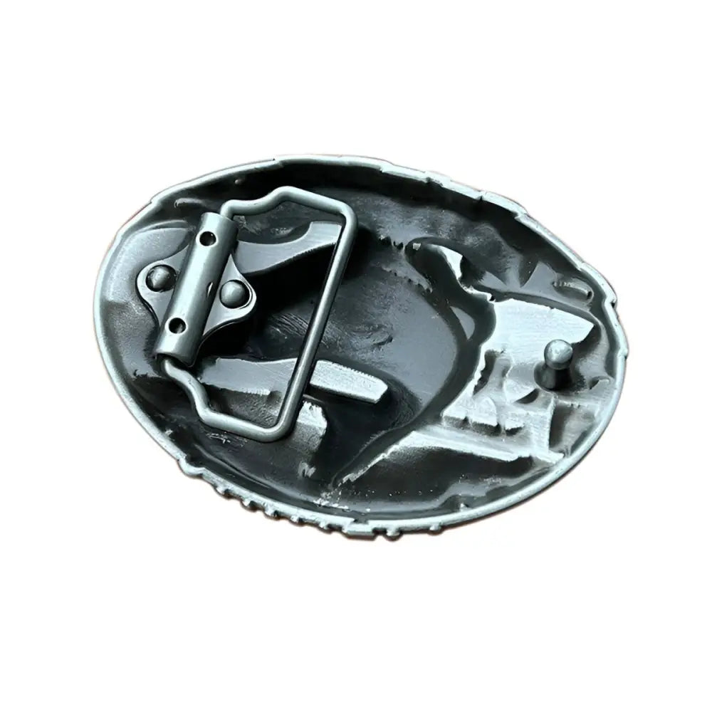 Silver-toned metal belt buckle back for Bass Fishing Belt Buckle product