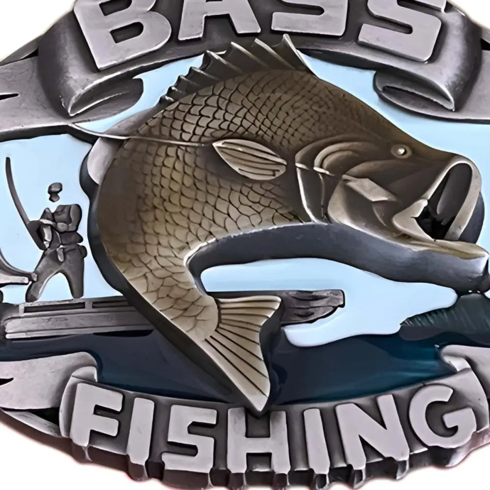 Bass Fishing Belt Buckle showcasing a detailed aquatic-themed design for enthusiasts