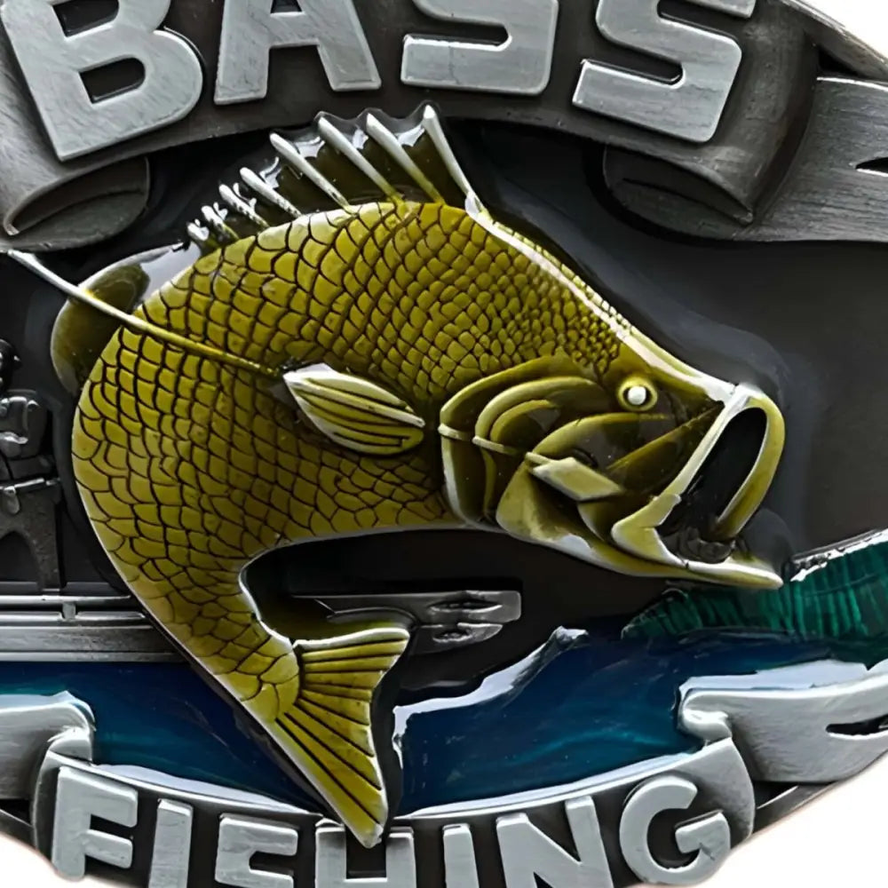 Bass Fishing Belt Buckle showcasing detailed fishing and bass design for anglers
