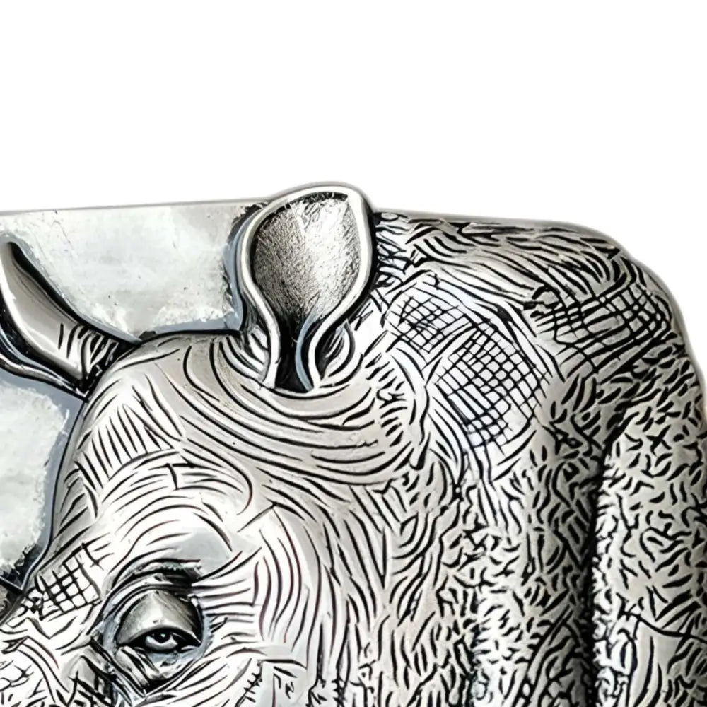 Silver Rhino Sculpture Belt Buckle for Unique Leather Accessories