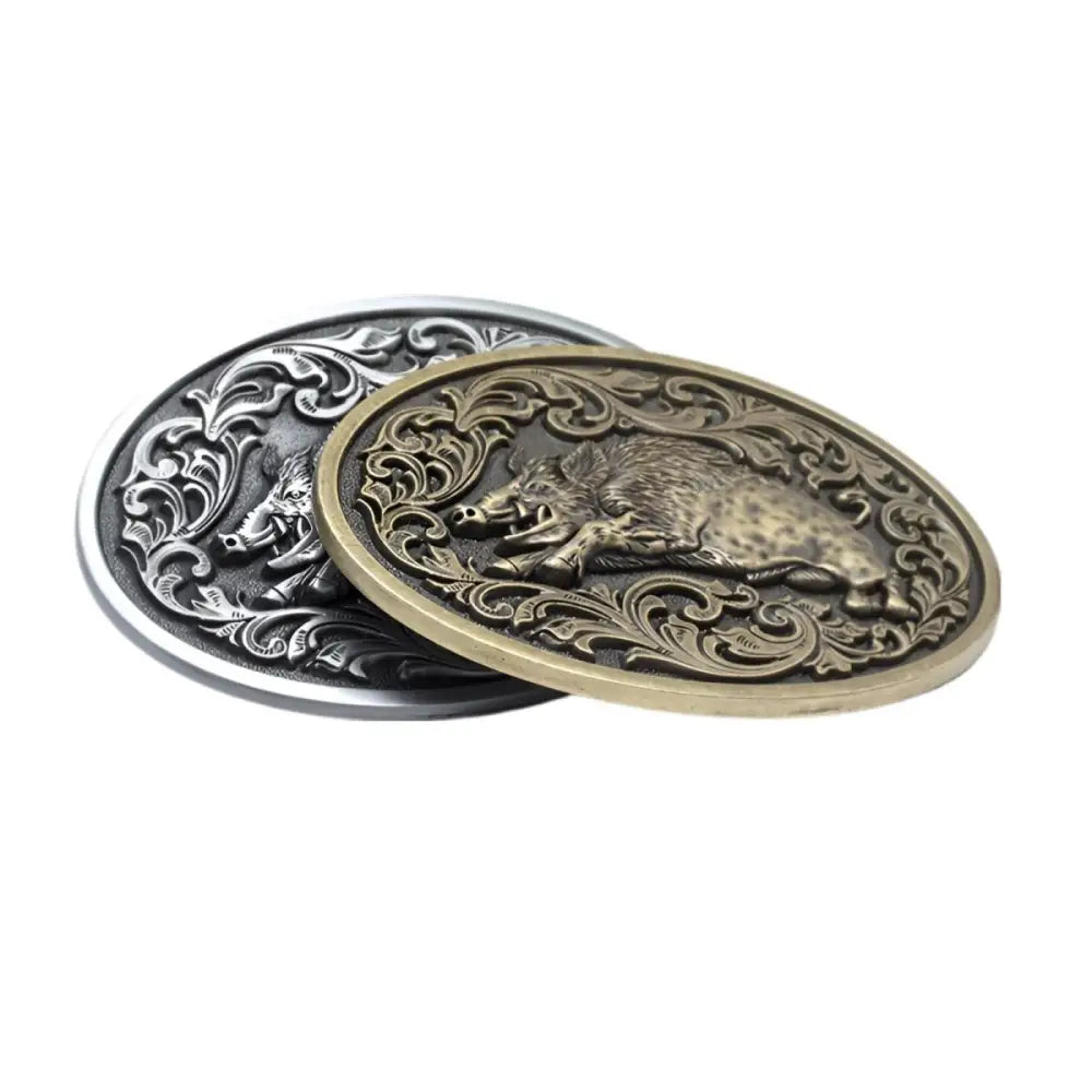 Silver Boar Belt Buckle with Animal Sanglier Design featuring oval belt buckle ceinture animal sanglier