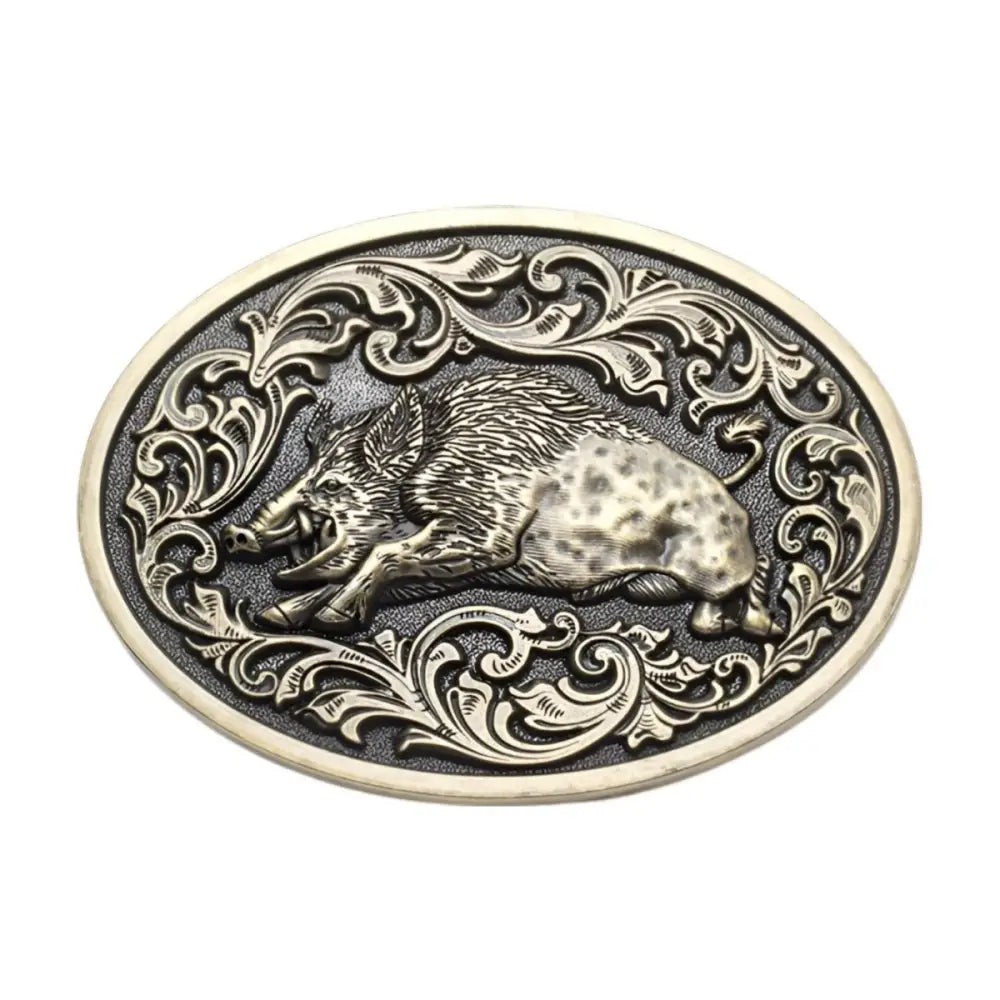 Oval belt buckle featuring an animal sanglier design for ceinture animal sanglier enthusiasts