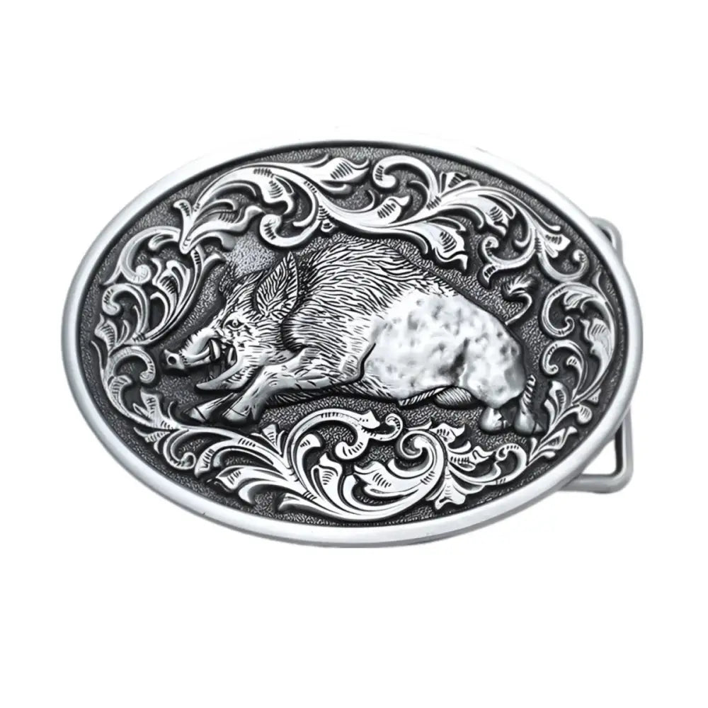 Silver boar belt buckle featuring intricate animal sanglier design for ceinture animal sanglier