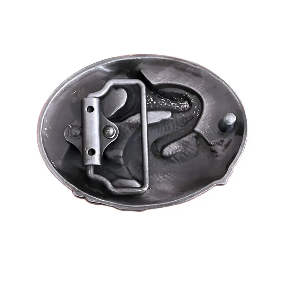 Silver Snake Belt Buckle with Red Background for Elegant Style showcasing a stylish belt buckle