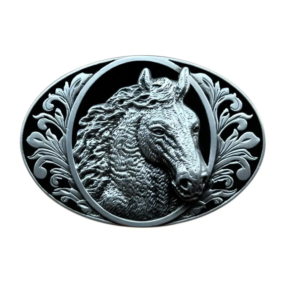 Oval horse head belt buckle for elegant Western styles in silver craftsmanship