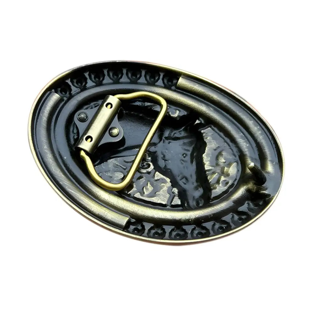 Oval belt buckle featuring a horse head design for Western and Equestrian styles